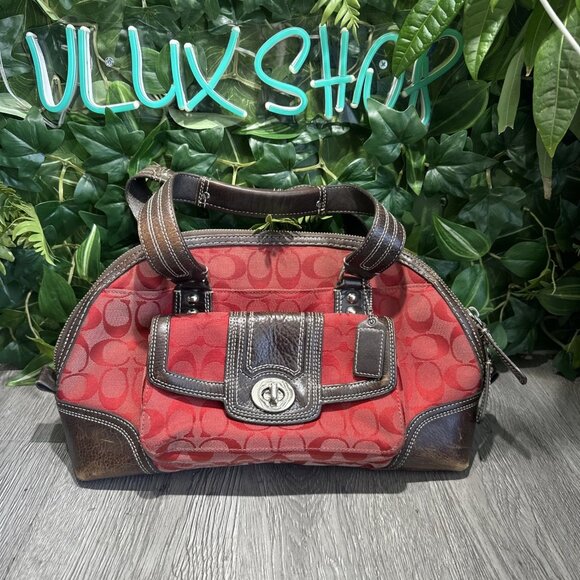 Coach Hamptons Miranda Messenger Satchel Handbag Red Canvas Leather - Picture 1 of 14